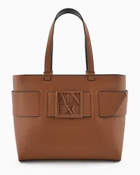 Armani Exchange OFFICIAL STORE Borsa Shopper Media Con Monogram Tono Su Tono Cuoio