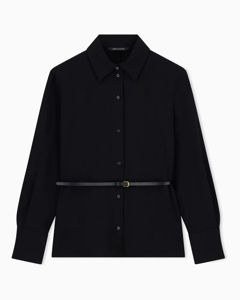 Armani Exchange Camicia slim fit in crepe con cintura Nero