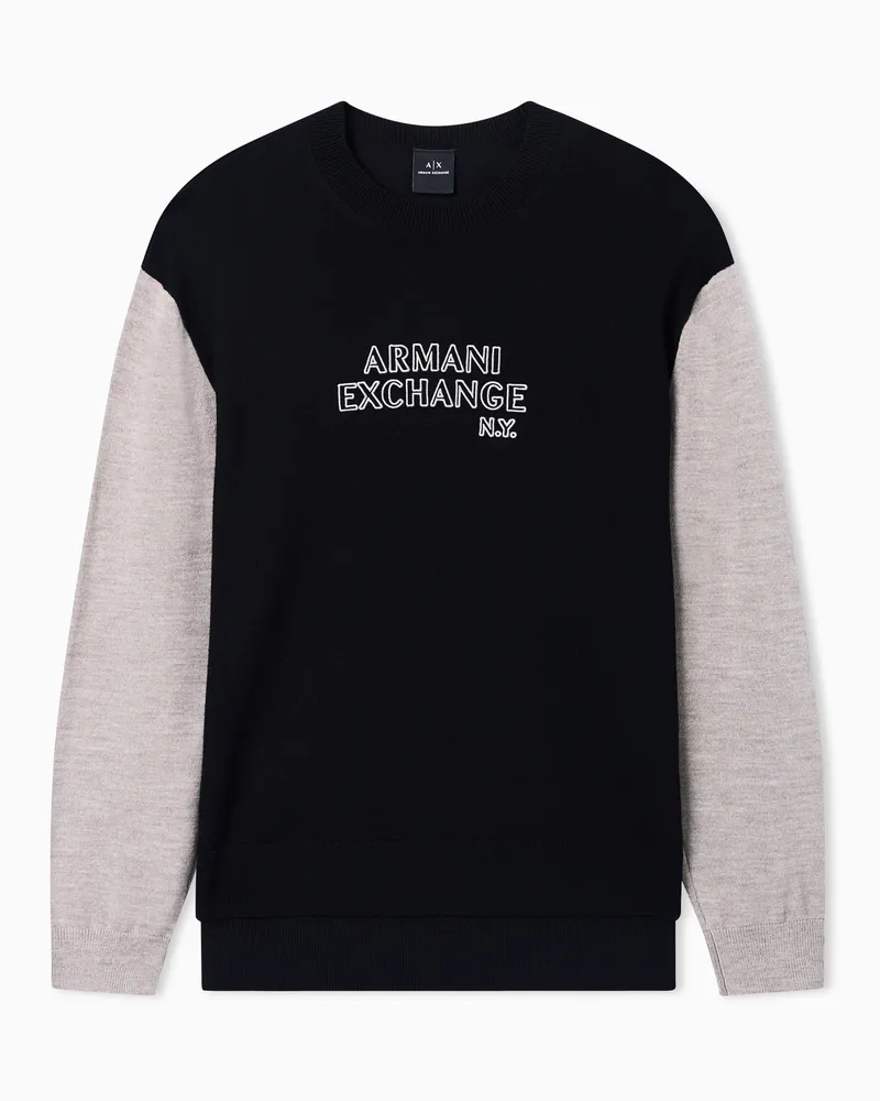 Armani Exchange Maglione con logo e maniche a contrasto Nero