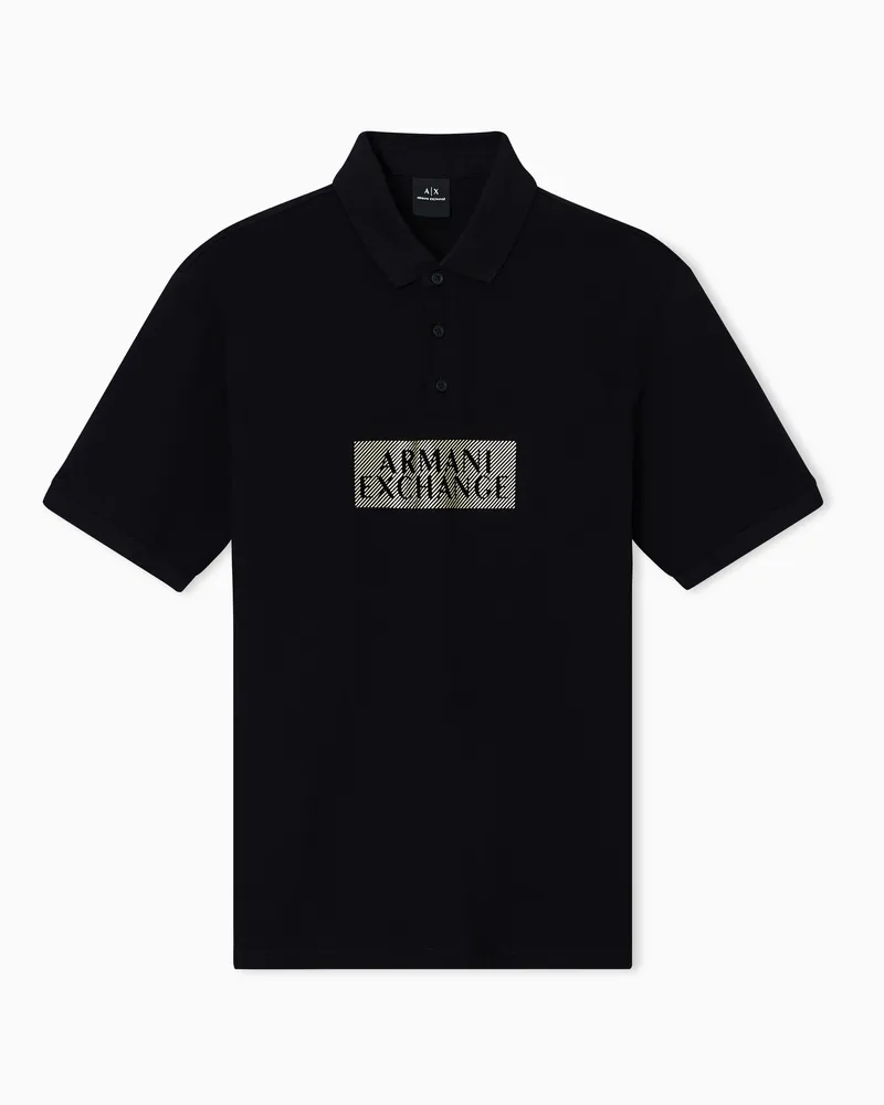 Armani Exchange Polo in cotone regular fit con dettagli gold Nero