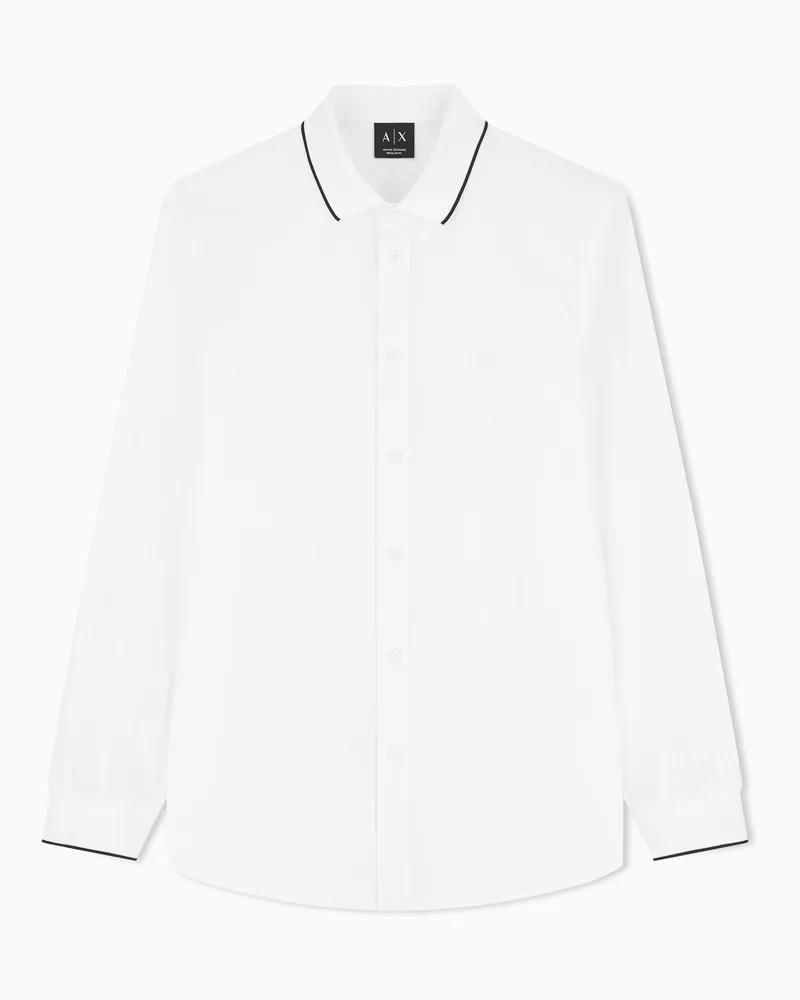Armani Exchange Camicia in popeline di cotone con profilo a contrasto Bianco