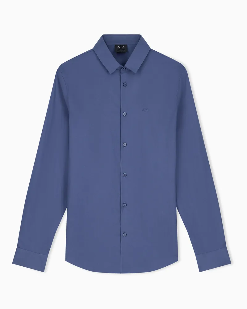 Armani Exchange Camicia slim fit in popeline di cotone stretch Azzurro