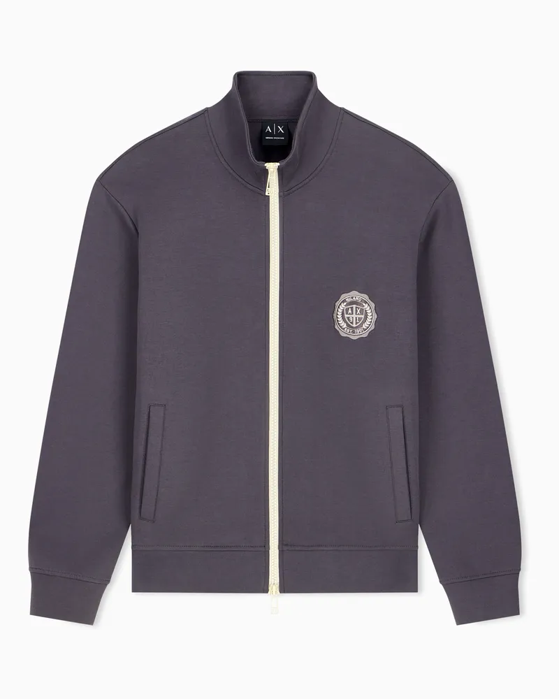 Armani Exchange Felpa Crossover in cotone stretch con zip e collo alto Marrone