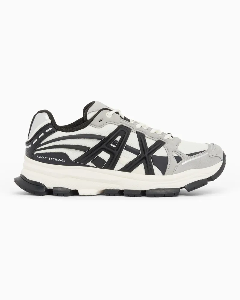Armani Exchange Sneakers stringate in mesh e camoscio con suola in gomma Bianco