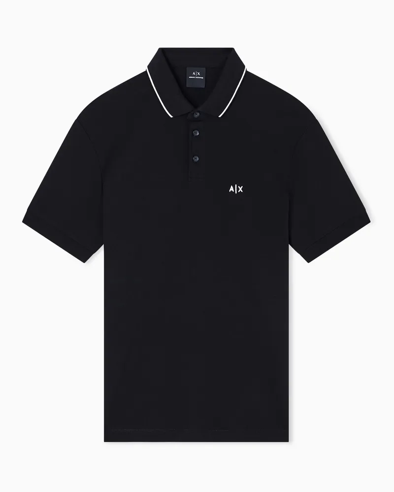 Armani Exchange Polo con logo e piping slim fit Nero