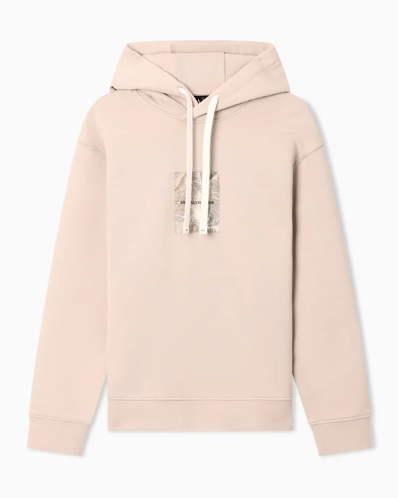 Armani Exchange Felpa con Cappuccio in French Terry di Cotone Beige