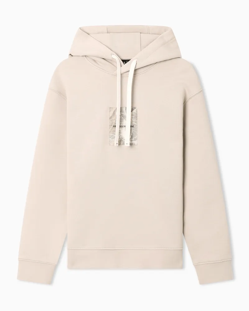 Armani Exchange Felpa con Cappuccio in French Terry di Cotone Beige