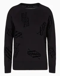 Armani Exchange OFFICIAL STORE Maglione In Misto Cotone E Seta Con Monogram Floccato Asv Nero