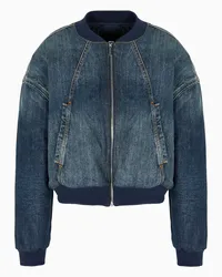 Armani Exchange OFFICIAL STORE Giacca In Denim Rigido Con Monogram Logo Sul Retro Blu