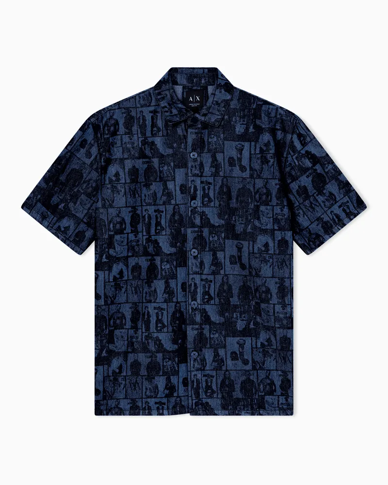 Armani Exchange Camicia Denim Blu Lavaggio Delicato 9 oz Blu