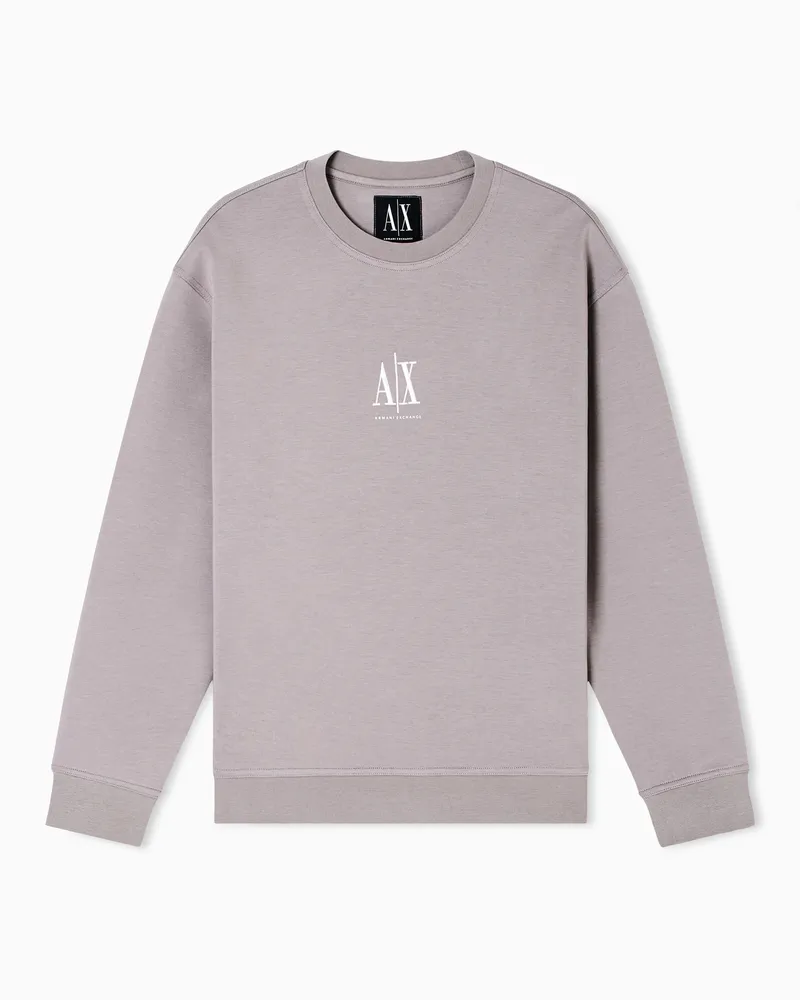 Armani Exchange Felpa cotone girocollo stretch con logo ricamato Icon Beige
