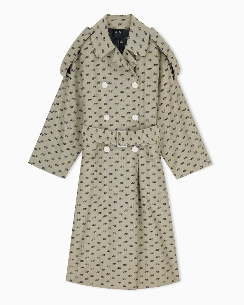 Armani Exchange Trench doppiopetto in tessuto misto jacquard con logo Beige