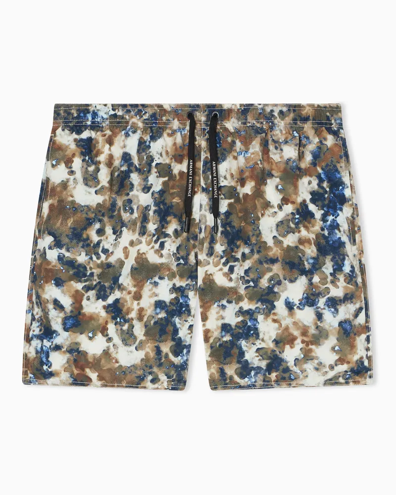 Armani Exchange Swim Boxers in Polyester con Stampa Vivace Fantasia