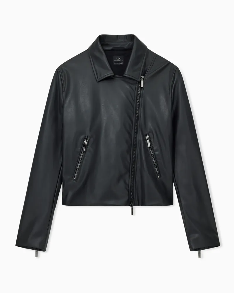 Armani Exchange Blouson ecopelle coating con zip diagonale Nero