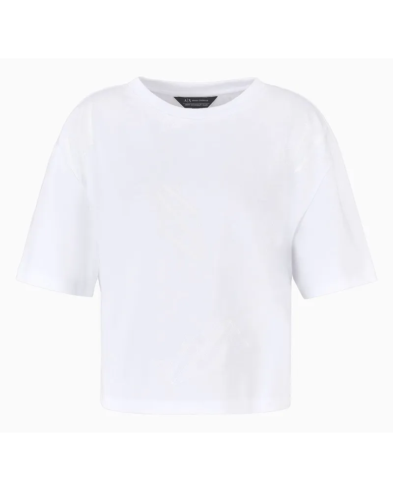 Armani Exchange OFFICIAL STORE T-shirt Cropped Con Monogram Logo In Cotone Asv Bianco