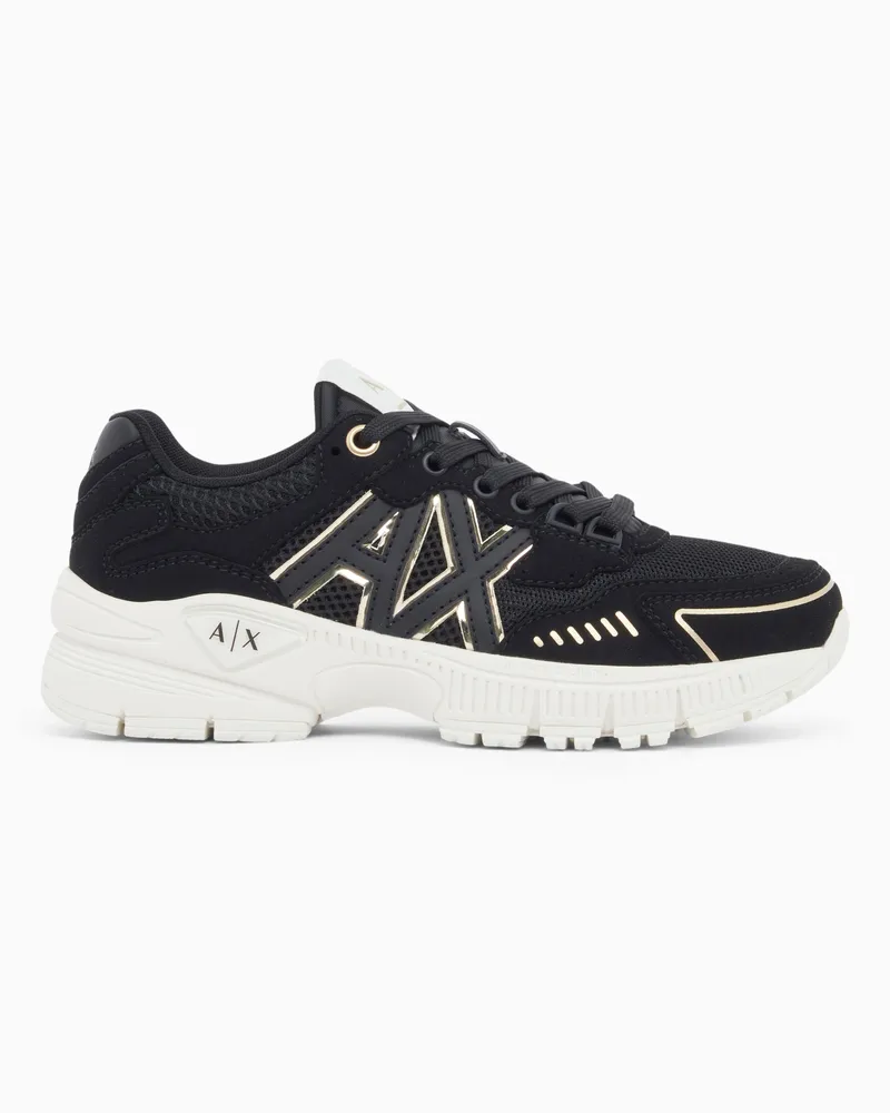 Armani Exchange Sneakers Speed Zebra in mesh e microsuede con logo Nero
