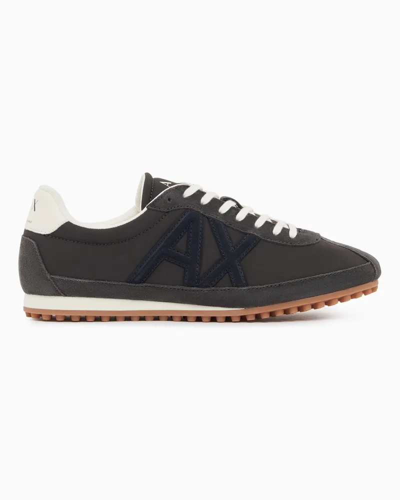 Armani Exchange Sneakers in tessuto e camoscio con logo laterale Marrone