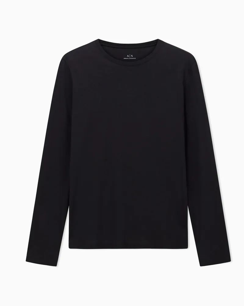Armani Exchange T-shirt con logo a maniche lunghe in cotone Nero