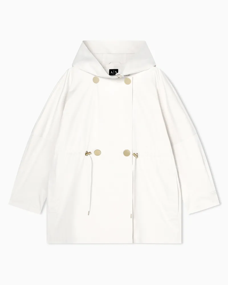 Armani Exchange Parka Satin di Nylon e Cotone con Cappuccio Bianco