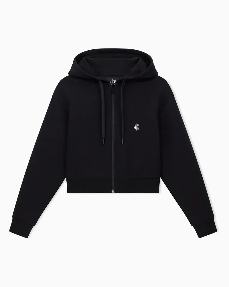 Armani Exchange Felpa con logo e cappuccio con zip Icon Embroidery Nero