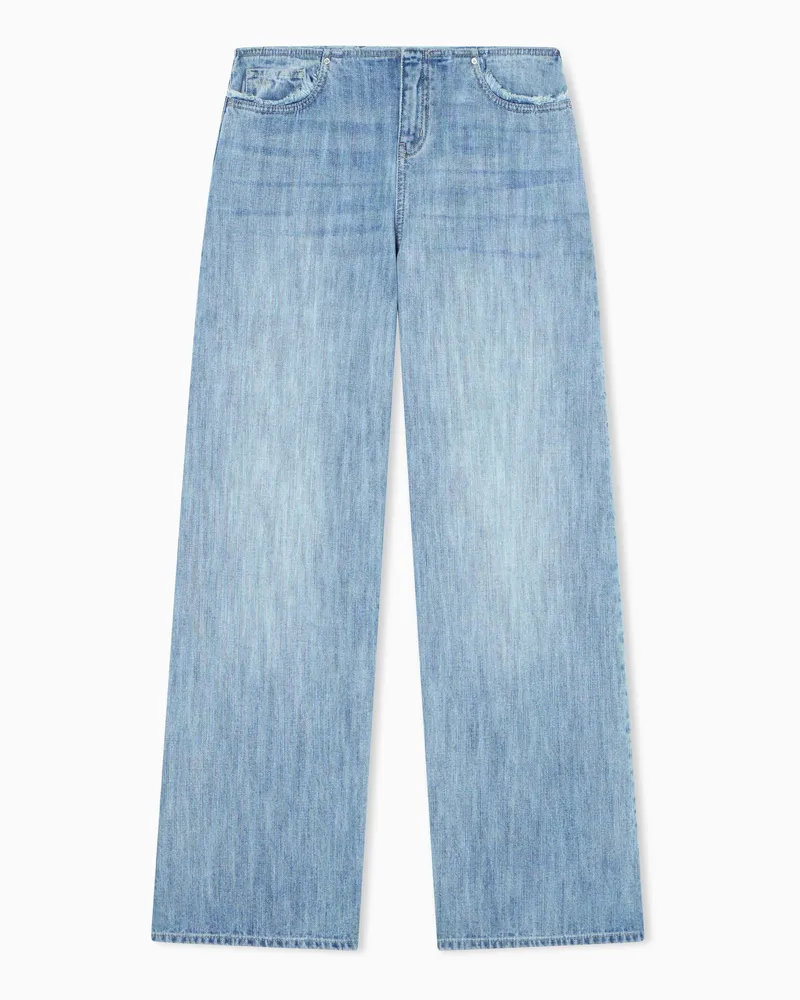 Armani Exchange Jeans Ampi in Denim Chiaro di Cotone Rigido Blu