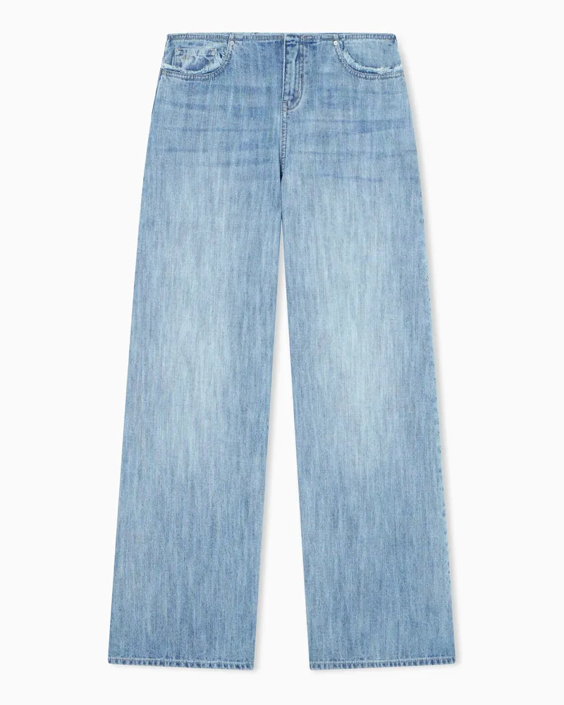 Armani Exchange Jeans Ampi in Denim Chiaro di Cotone Rigido Blu