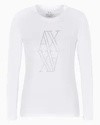 Armani Exchange OFFICIAL STORE T-shirt Regular Fit A Maniche Lunghe Con Monogram Di Borchie Asv Bianco