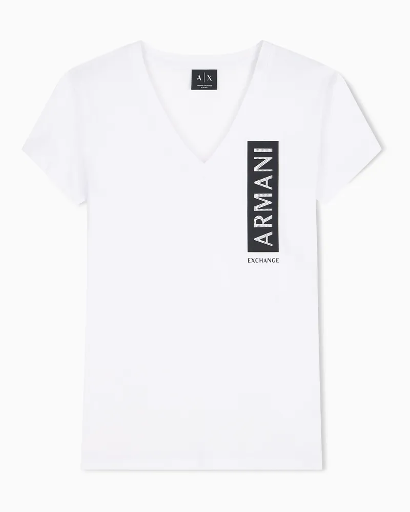 Armani Exchange T-shirt Up For Party in jersey di cotone con scollo a V Bianco