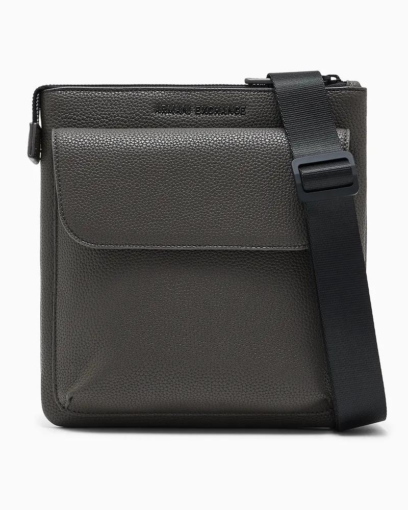 Armani Exchange Borsa a tracolla piatta testurizzata con tasca frontale Marrone