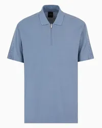 Armani Exchange OFFICIAL STORE Polo Regular Con Zip In Cotone Con Bande Logo Asv Azzurro