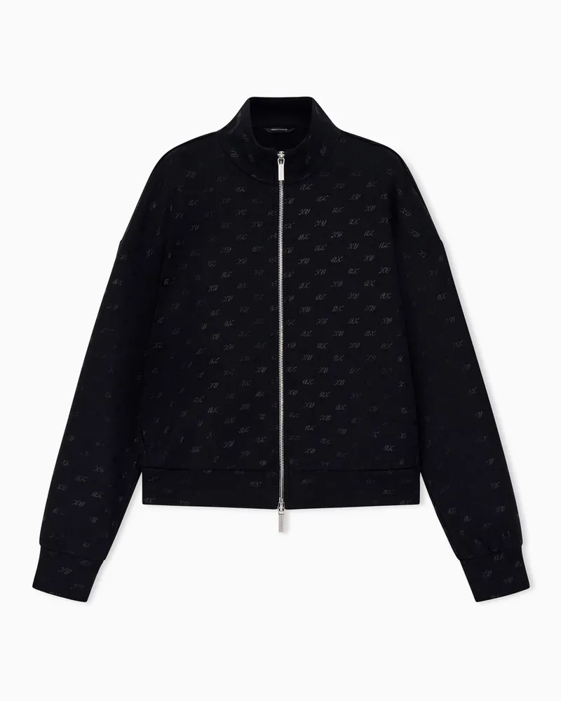 Armani Exchange Felpa fullzip in cotone organico con logo allover Nero