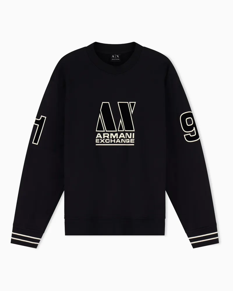 Armani Exchange Felpa vestibilità regular in tessuto french terry di cotone Nero