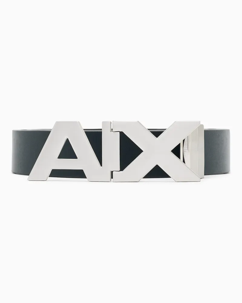 Armani Exchange Cintura in pelle con fibbia logo a placca Nero