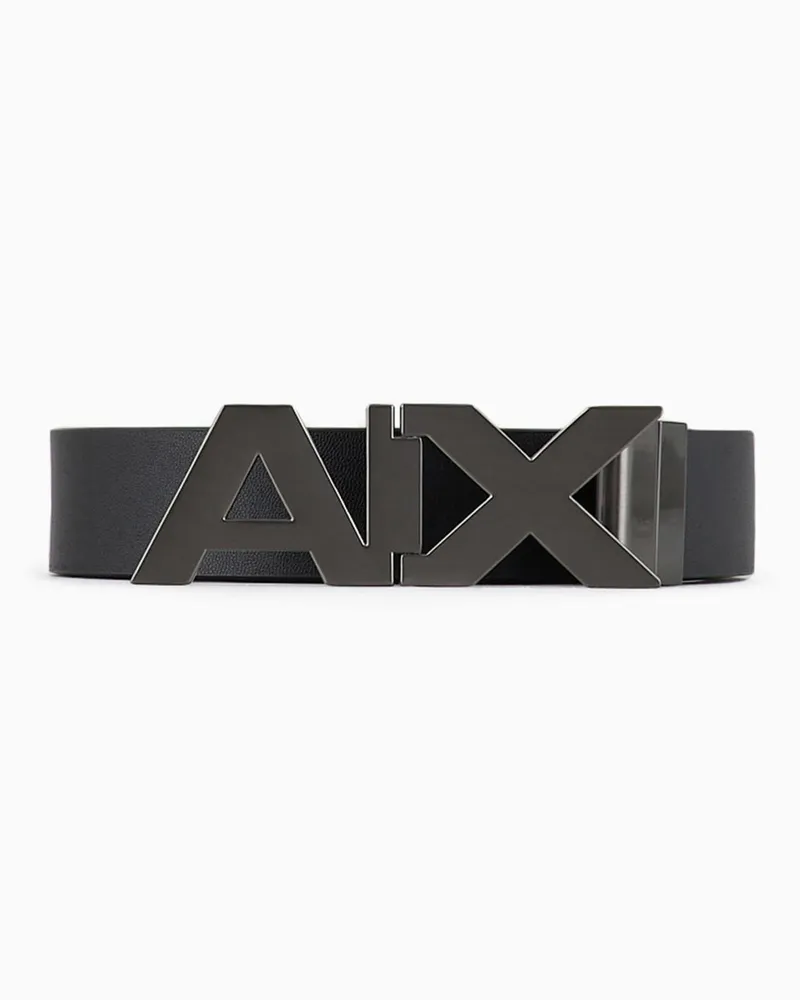 Armani Exchange Cintura in Pelle Liscia con Fibbia Squadrata Nero