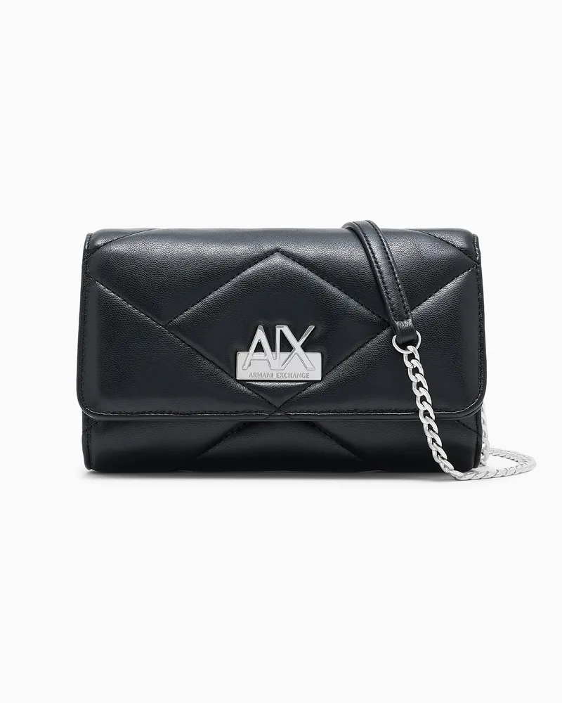 Armani Exchange Borsa a tracolla trapuntata con logo metallico e catena Nero