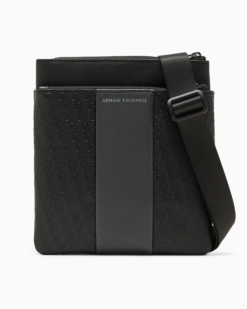 Armani Exchange Borsa a tracolla piatta con banda a contrasto e zip Nero