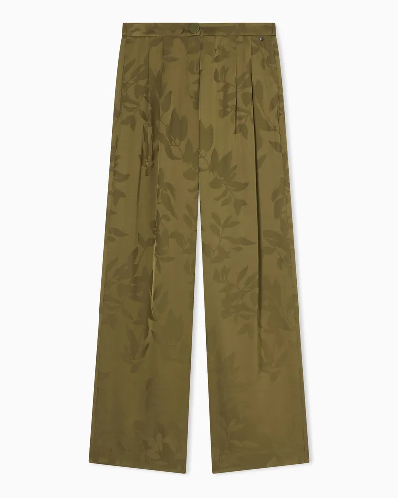 Armani Exchange Pantaloni Palazzo in Viscosa Jacquard con Motivo Geometrico Verde