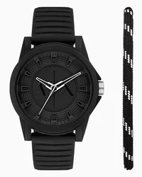 Armani Exchange OFFICIAL STORE Set Orologio E Bracciale In Silicone Nero A Tre Lancette Nero