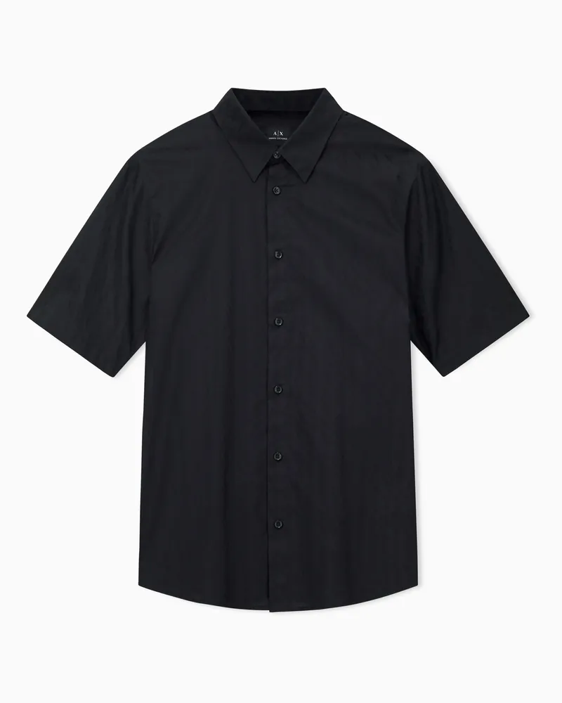 Armani Exchange Camicia jacquard in cotone a maniche corte Nero