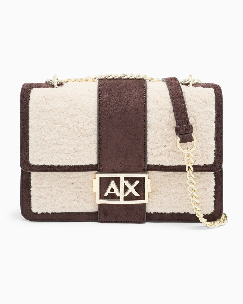 Armani Exchange Borsa messenger effetto pelliccia con catena Marrone