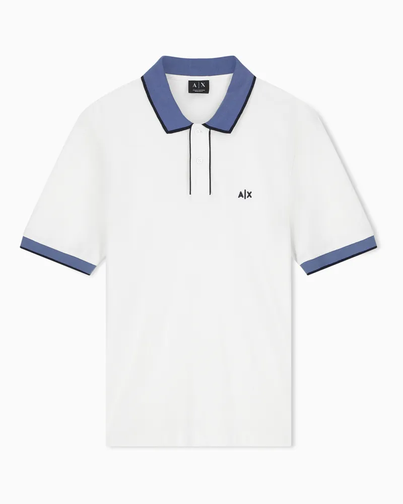 Armani Exchange Polo in piqué di cotone con logo e profili a contrasto Bianco