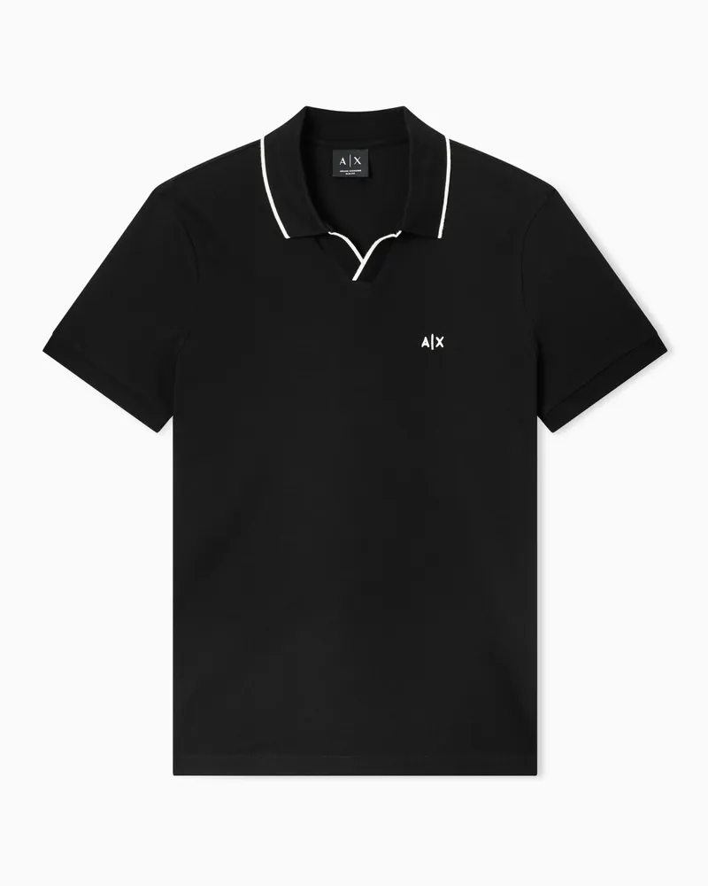 Armani Exchange Polo Classica in Piqué di Cotone Traspirante Nero