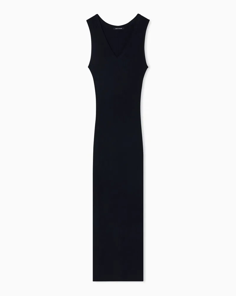 Armani Exchange Abito Lungo in maglia traforata con scollo a V Nero