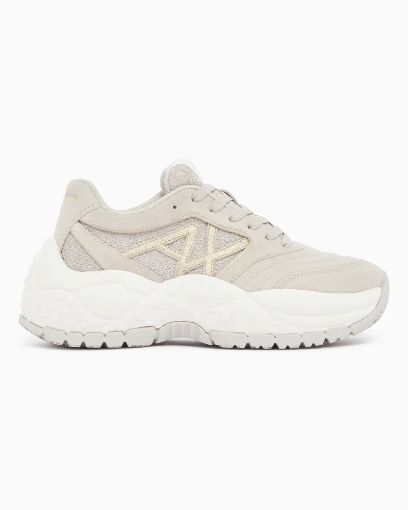 Armani Exchange Sneakers stringate in camoscio e mesh con suola strutturata Bianco