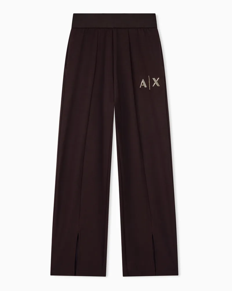 Armani Exchange Pantaloni gamba larga in tessuto scuba con spacchi Marrone