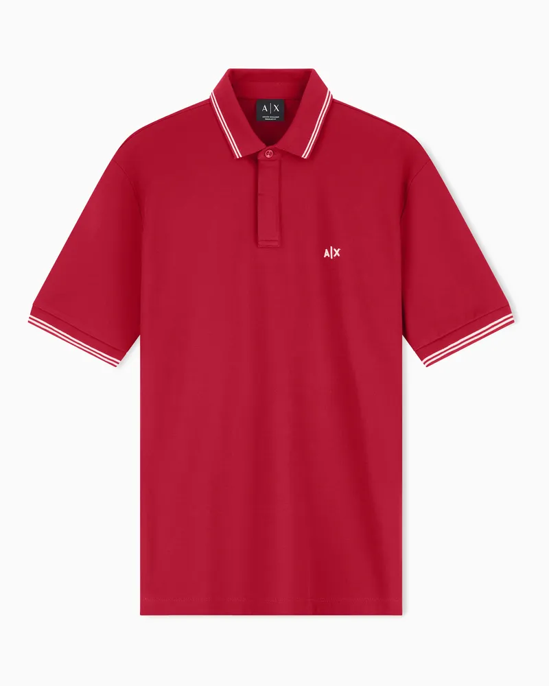 Armani Exchange Polo in Piquet Stretch con profili a contrasto Rosso