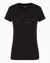 Armani Exchange OFFICIAL STORE T-shirt Slim Fit Con Lettering Logo E Paillettes Nero