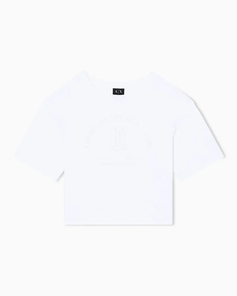 Armani Exchange T-shirt cropped in jersey di cotone Bianco