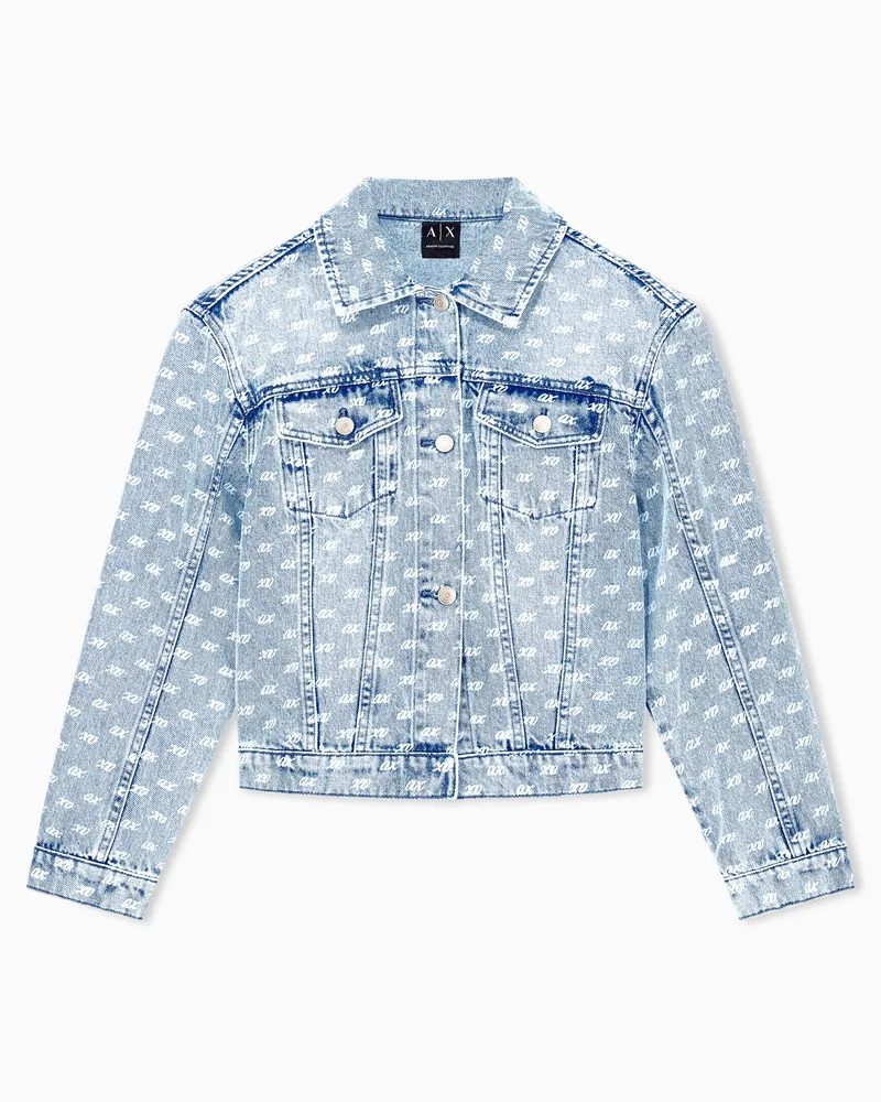 Armani Exchange Giubbino in denim di cotone rigido con stampa allover Blu