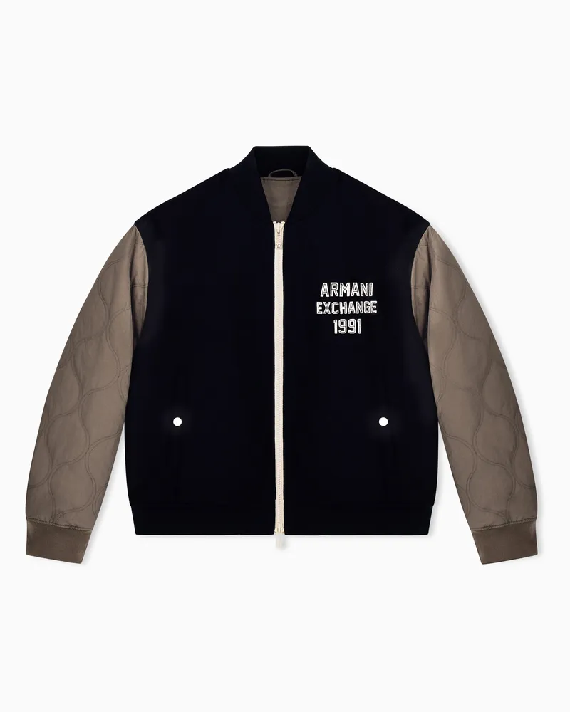 Armani Exchange Giubbotto varsity in misto lana con maniche trapuntate Blu